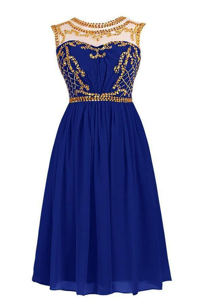 blue knee length dresses Scoop A-line Knee Length Chiffon Royal Blue Homecoming Dresses US2 / As Picture