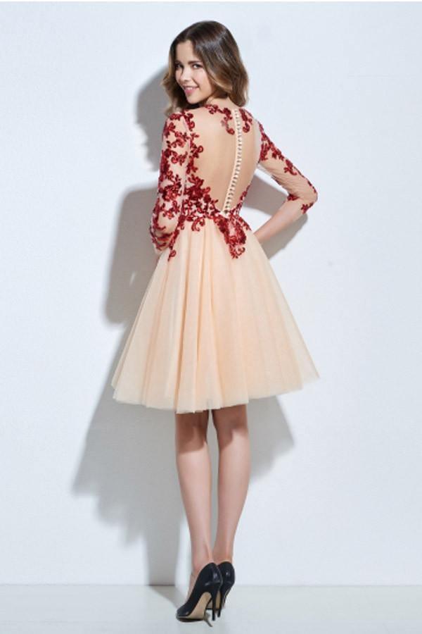 Scoop 3/4 Length Sleeves Appliques Sequins Knee-Length Cocktail Dress PG118 - Tirdress