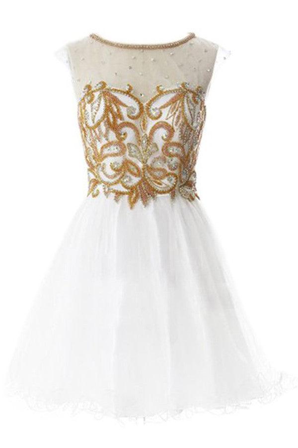 Scoop Neck A-line Sleeveless Knee Length Homecoming Dress With Sequins TP0017 - Tirdress