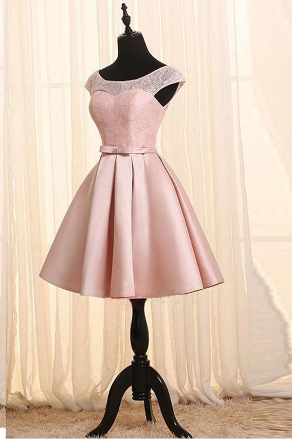 Scoop Neck Cap Sleeves Lace Homecoming Dress Short Prom Dresses PG082 - Tirdress