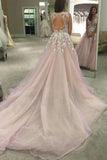 Scoop V-neck Long Wedding Dress/Prom Dress with Appliques PG359 - Tirdress