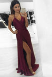 Sexy A-line Halter Burgundy Long Prom Dress Formal Evening Dress PG401 - Tirdress