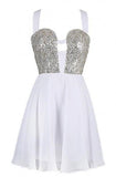 Sexy A-line Straps Chiffon White Homecoming Dress With Sequins  TR0155