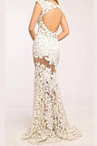 Sheer Trumpet Floral Keyhole Back Wedding Dress With Lace Appliques TP0140 - Tirdress