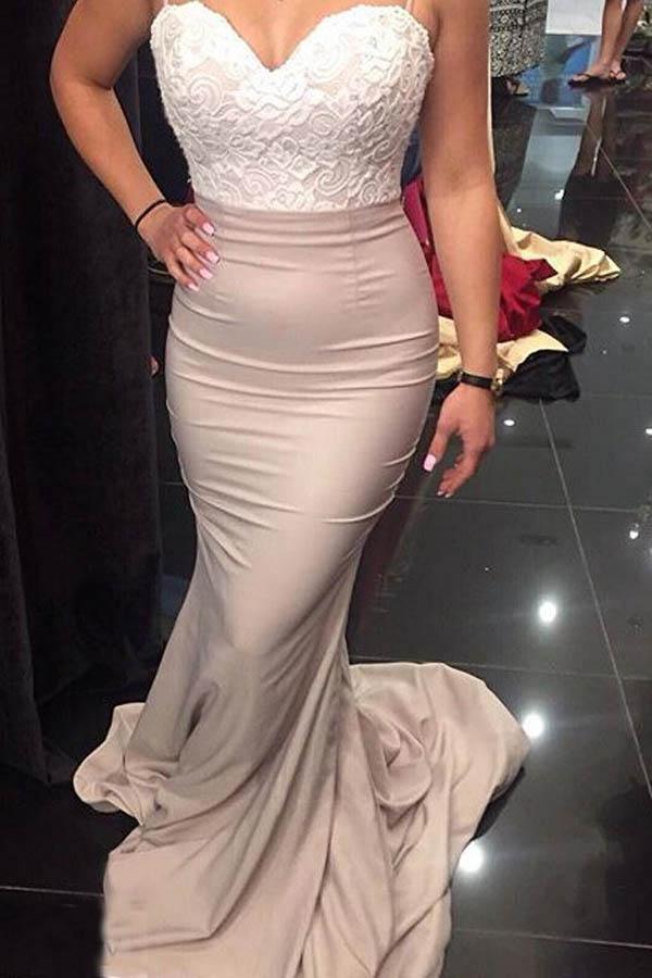 Sexy Spaghetti Long Bridesmaid Dresses With White Lace BD035 - Tirdress