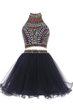 Sexy Two Pieces Backless Black Homecoming/Prom Dresses TR0024
