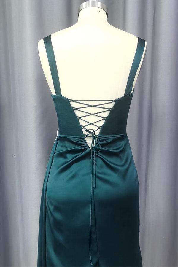 Sheath Sweetheart Sleeveless Sweep Train Satin Prom Dress With Pleated TP1199 - Tirdress