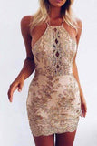 Sheath Halter Short Criss-Cross Straps Stretch Satin Homecoming Dress TR0040