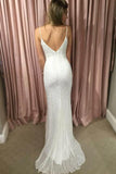 Sheath Spahgetti Straps Sweep Train White Sequined Prom/Party Dress PG425 - Tirdress