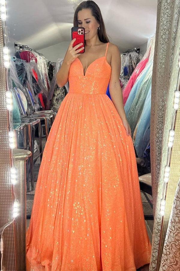 Shimmering Sequin Lace Straps Neckline A-Line Prom Dress With Pockets TP1176 - Tirdress