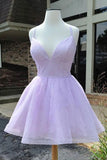 Shiny Lavender Tulle Cute V Neckline Short Prom Dress Homecoming Dress HD0179 - Tirdress