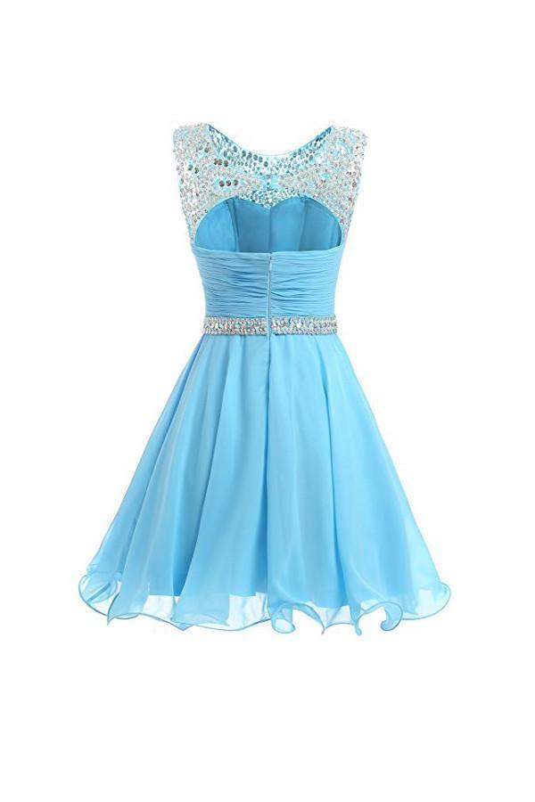 Short Homecoming Dress Ruched Chiffon Prom Dress with Beads PG074 - Tirdress