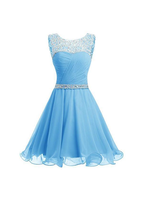 Short Homecoming Dress Ruched Chiffon Prom Dress with Beads PG074 - Tirdress