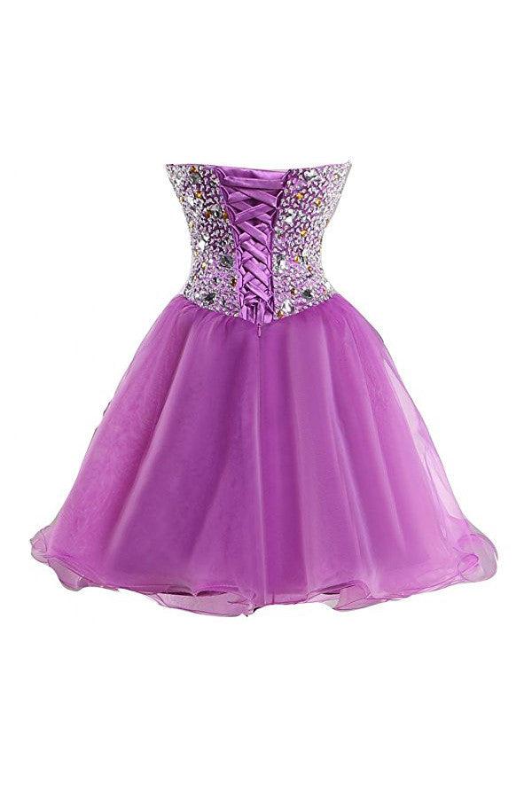 Short Purple Tulle Homecoming Dresses Short Prom Dresses With Beading TR004 - Tirdress