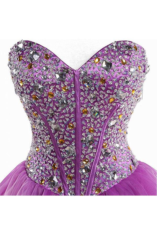 Short Purple Tulle Homecoming Dresses Short Prom Dresses With Beading TR004 - Tirdress