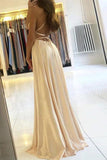 Simple A-line Satin Long Prom Dress Formal Dress With Split TP0990 - Tirdress