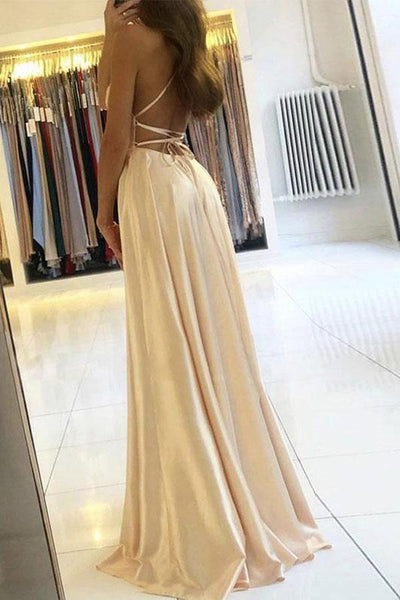 Simple A-line Satin Long Prom Dress Formal Dress With Split US4 / Custom Color Simple A-line Satin Long Prom Dress Formal Dress With Split US4 / Custom Color