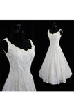 Simple A-line Straps Jewel Knee-Length Lace Beach Wedding Dresses TN0014 - Tirdress