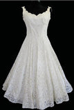 Simple Straps Jewel Knee-Length Lace Beach Wedding Dress  TN0014