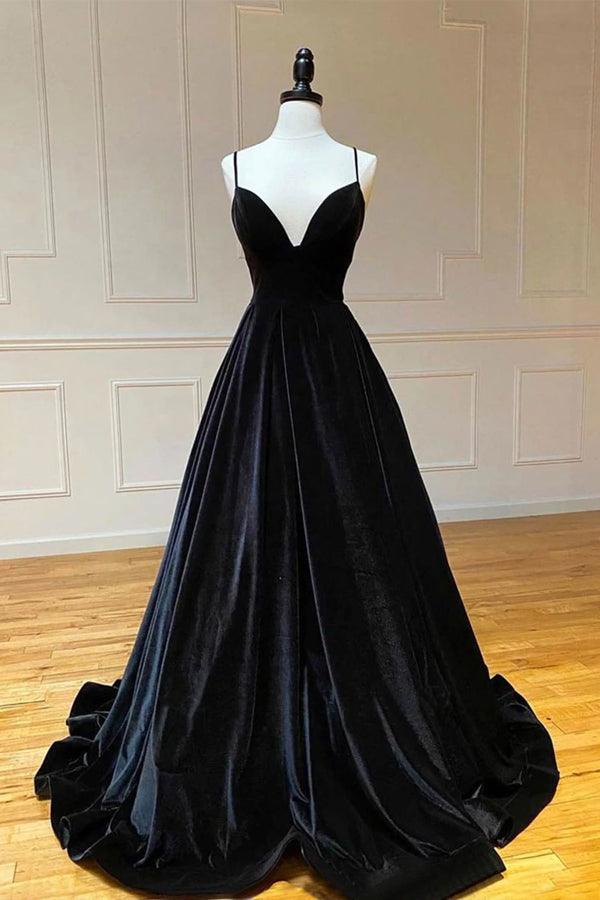 Simple Black Velvet Long Prom Dress, Black Evening Dress TP1096 - Tirdress