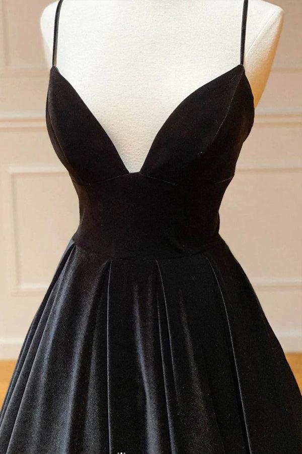 Simple Black Velvet Long Prom Dress, Black Evening Dress TP1096 - Tirdress