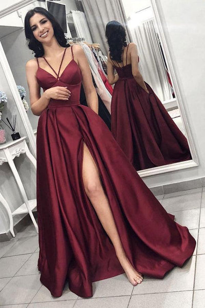 Simple burgundy prom dress shop