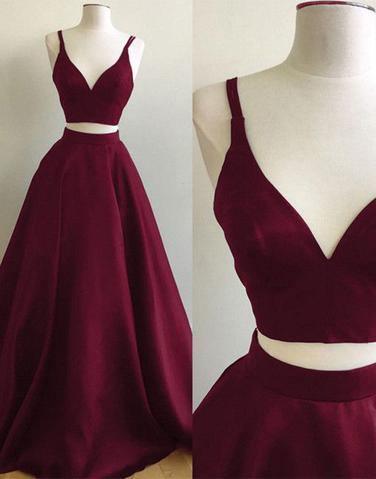 Maroon two piece cheap prom dress