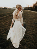 Simple Long Sleeves Lace Backless Wedding Dresses Rustic Bridal Gowns TN277 - Tirdress