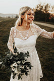 Simple Long Sleeves Lace Backless Wedding Dresses Rustic Bridal Gowns TN277 - Tirdress