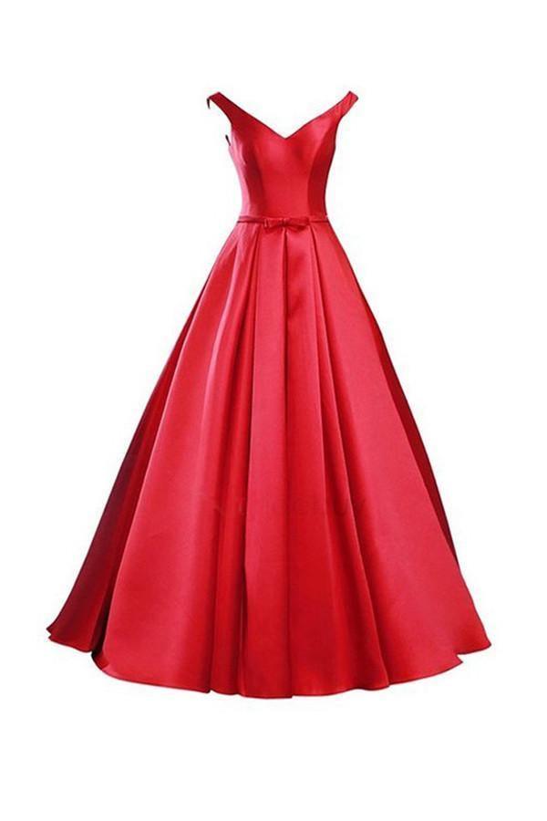 Simple V-Neck Bowknot Lace-Up Red Prom Dress Bridesmaid Dress BD028 - Tirdress
