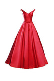 Simple V-Neck Bowknot Lace-Up Red Prom Dress Bridesmaid Dress BD028 - Tirdress