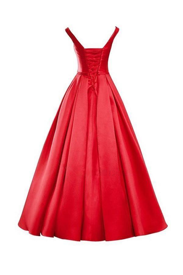 Simple V-Neck Bowknot Lace-Up Red Prom Dress Bridesmaid Dress BD028 - Tirdress