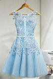 Sleeveless Tulle Homecoming Dress Short Prom Dress With Lace Appliques TR0219 - Tirdress