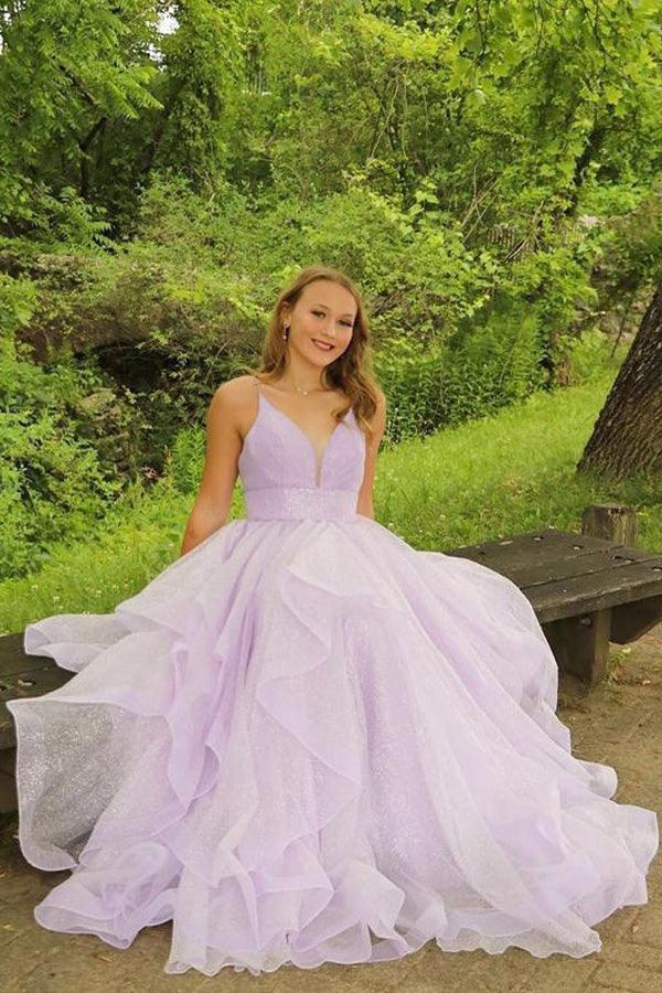 Simple A Line Tulle Ruffle Pink Prom Dresses Strapless Modest Formal E