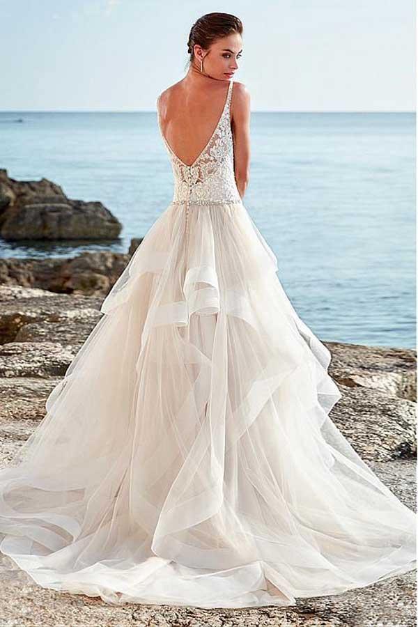 Spaghetti Straps Neckline A-Line Wedding Dress With Beaded WD195 - Tirdress