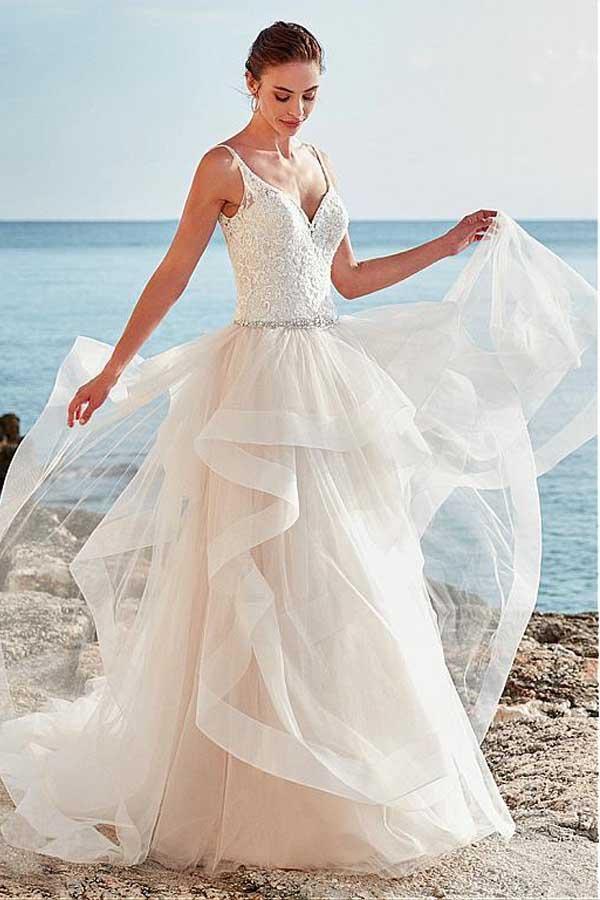 Spaghetti Straps Neckline A-Line Wedding Dress With Beaded WD195 - Tirdress