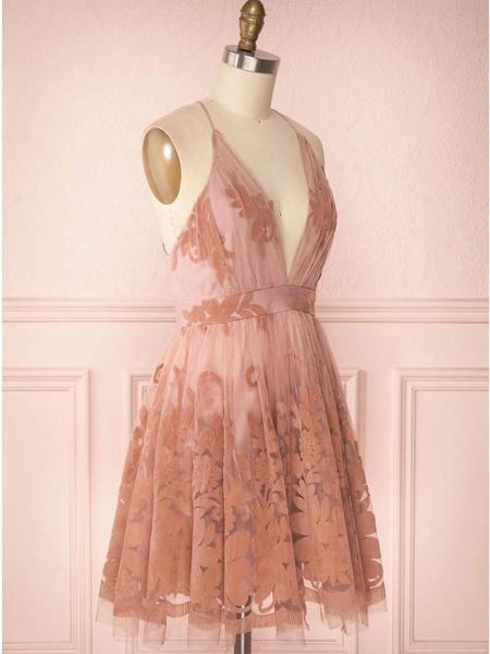 Spaghetti Straps Short Pink Homecoming Dress Criss Cross Back HD0095 –  Tirdress