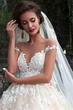 Stunning V-Neck Cap Sleeves Ball Gown Floor Length Wedding Dress TN0050 - Tirdress