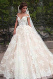 Stunning V-Neck Cap Sleeves Ball Gown Floor Length Wedding Dress TN0050 - Tirdress