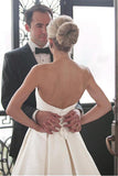 Sweetheart Court Train Ivory Satin Wedding Dress with Ruched WD122 - Tirdress