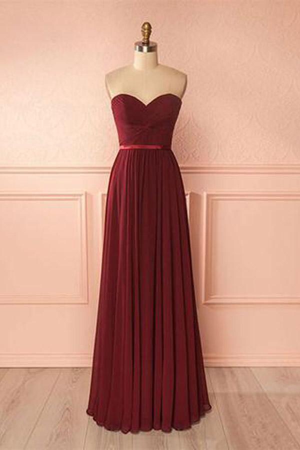 Sweetheart Neck Chiffon Burgundy Long Prom Dress Bridesmaid Dress PG422 - Tirdress