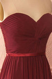 Sweetheart Neck Chiffon Burgundy Long Prom Dress Bridesmaid Dress PG422 - Tirdress