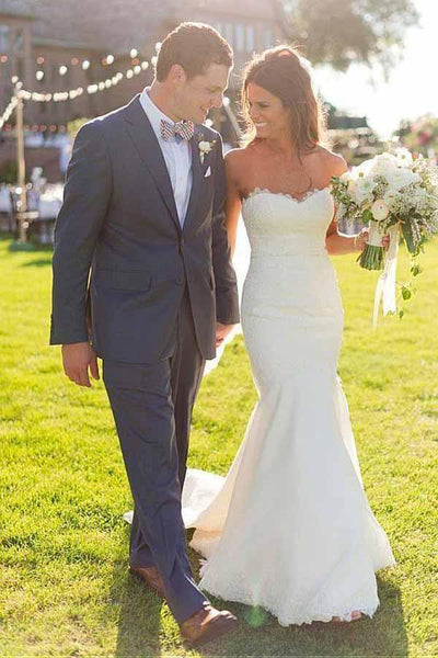 sweetheart neck mermaid wedding dress Sweetheart Neckline Mermaid Wedding Dresses With Lace Appliques US2 / As Picture