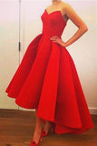 Sweetheart Strapless A-Line High Low Red Prom Dresses Evening Dresses PG327 - Tirdress