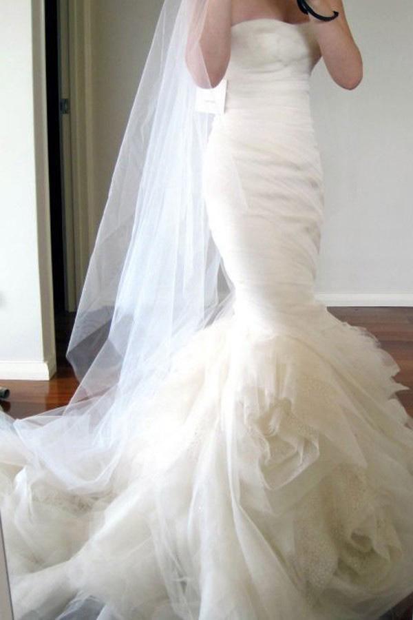 Sweetheart Sweep Train Tiered Mermaid Ivory Wedding Dress Ruched WD162 - Tirdress