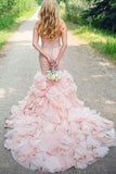 Sweetheart Tiered Train Organza Mermaid Wedding Dress With Beading TN0061 - Tirdress