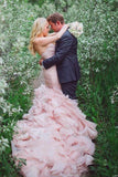 Sweetheart Tiered Train Organza Mermaid Wedding Dress With Beading TN0061 - Tirdress