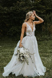 V-neck A-line Beach Wedding Dresses Appliques Tulle Bridal Gowns TN320 - Tirdress