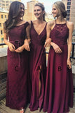 V-Neck Floor-Length Grape Chiffon Bridesmaid Dress wtih Split BD036 - Tirdress