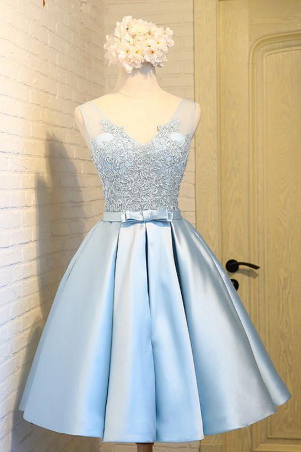 Light blue satin homecoming sales dress